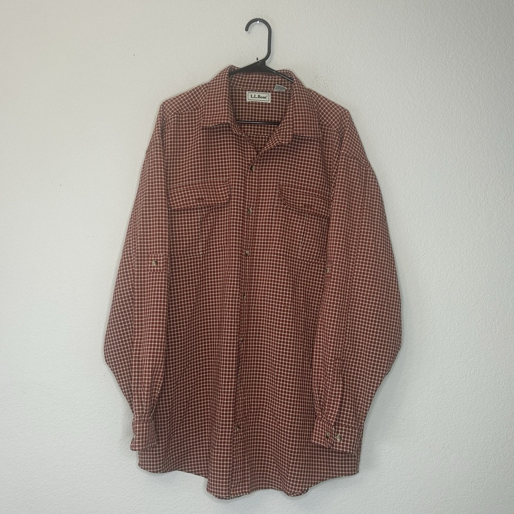 Vintage 80s L.L. Bean Checkered Button Up Shirt Men's Size XL Tall Jamaica